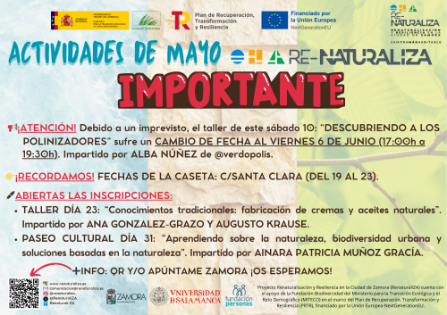 imagen principal Cambios en los talleres de mayo