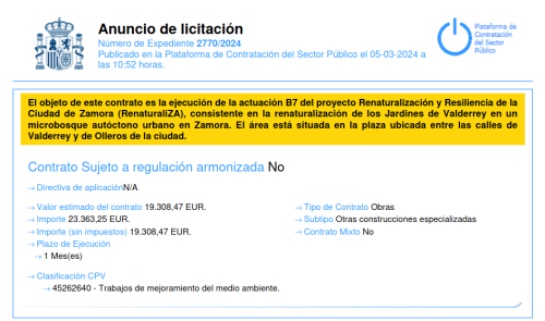 imagen principal Iniciado el proceso de contratación de la actuación B7 - Renaturalización Jardines de Valderrey
